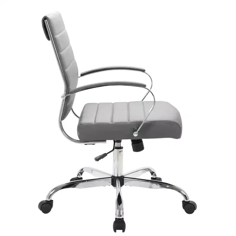 Fauteuil de bureau en cuir côtelé – Chaise de bureau exécutive pivotante et inclinable moderne du milieu du siècle, piètement chromé