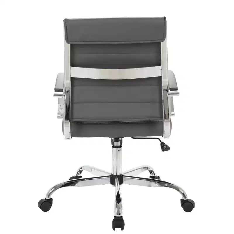 Fauteuil de bureau en cuir côtelé – Chaise de bureau exécutive pivotante et inclinable moderne du milieu du siècle, piètement chromé