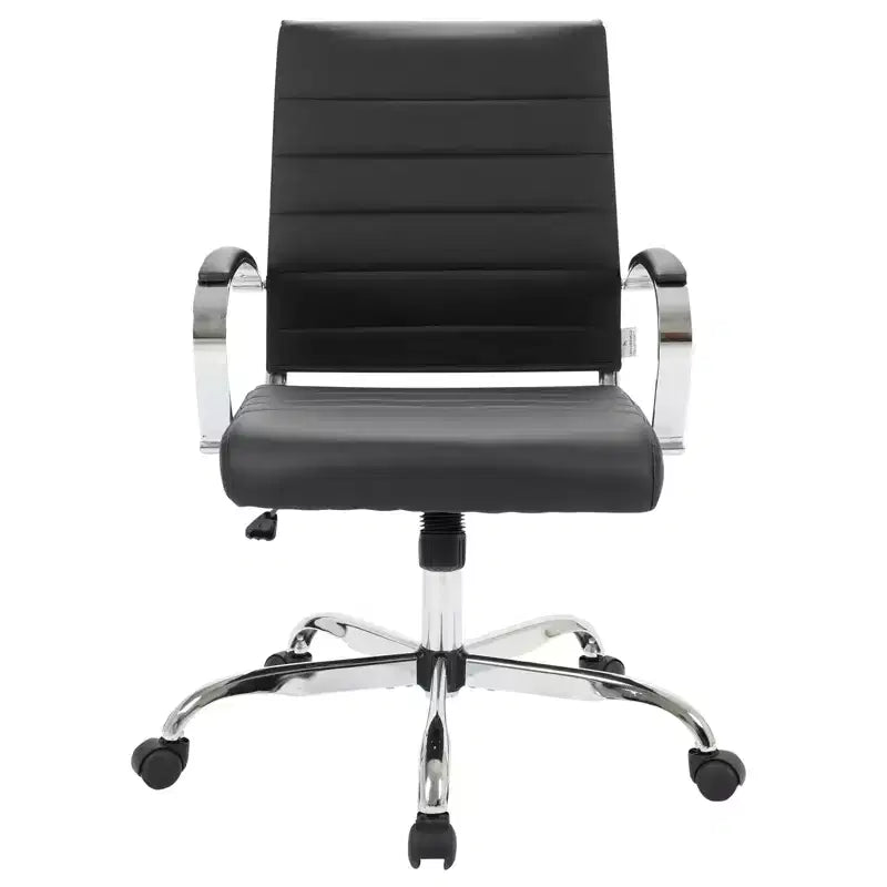 Fauteuil de bureau en cuir côtelé – Chaise de bureau exécutive pivotante et inclinable moderne du milieu du siècle, piètement chromé