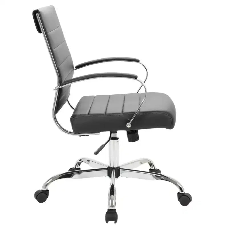 Fauteuil de bureau en cuir côtelé – Chaise de bureau exécutive pivotante et inclinable moderne du milieu du siècle, piètement chromé