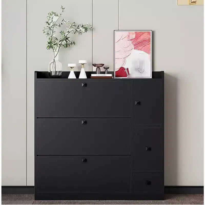 Meuble à chaussures avec 3 tiroirs basculants et siège escamotable, capacité de 12 paires, 119 cm de hauteur