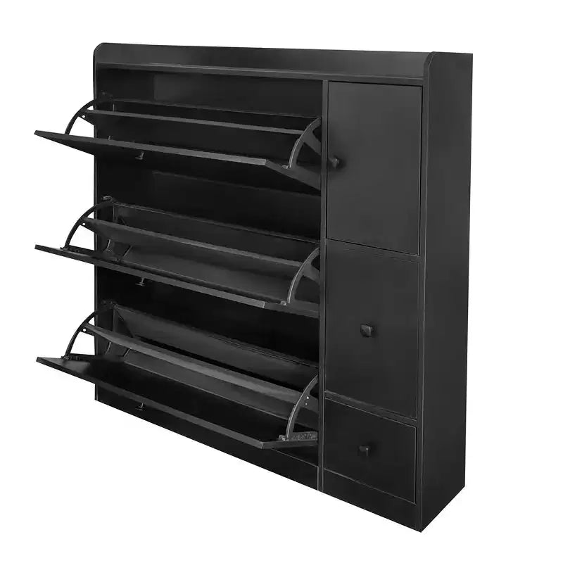 Meuble à chaussures avec 3 tiroirs basculants et siège escamotable, capacité de 12 paires, 119 cm de hauteur
