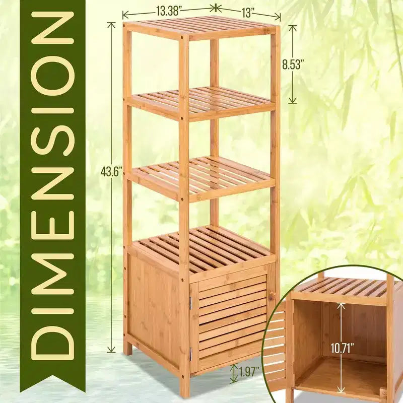 5-Tier Bamboo Storage Cabinet with 4 Shelves & Door, Eco-Friendly, Indoor/Outdoor