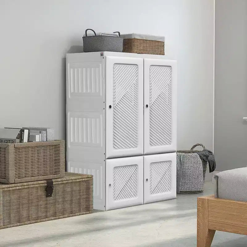 Armoire penderie portable pliable avec compartiments cubiques, portes magnétiques et tringle à vêtements, blanche