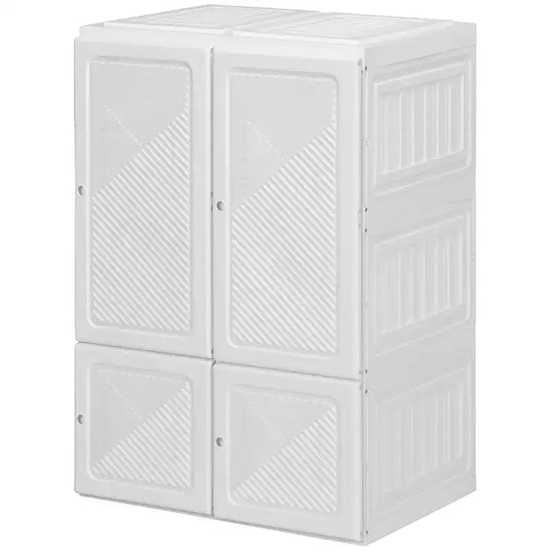 Armoire penderie portable pliable avec compartiments cubiques, portes magnétiques et tringle à vêtements, blanche