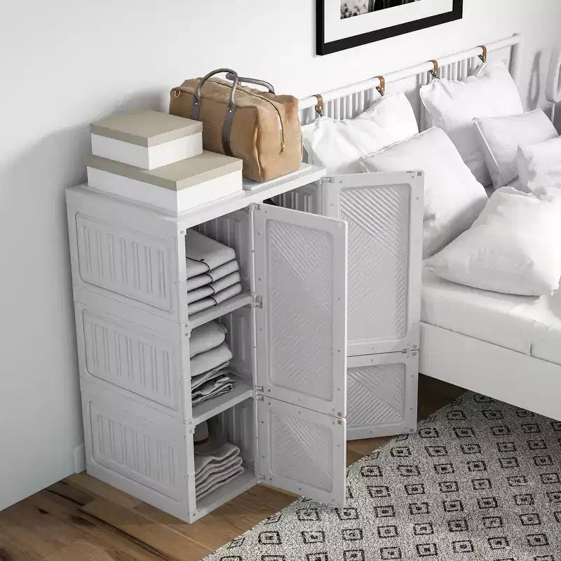 Armoire penderie portable pliable avec compartiments cubiques, portes magnétiques et tringle à vêtements, blanche