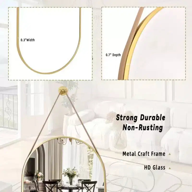 Miroir Mural Ovale 16x48 Pleine Longueur, Noir/Doré – Miroir Décoratif pour Salle de Bain et Entrée