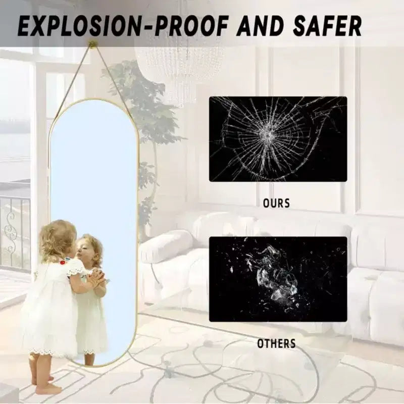 Miroir Mural Ovale 16x48 Pleine Longueur, Noir/Doré – Miroir Décoratif pour Salle de Bain et Entrée