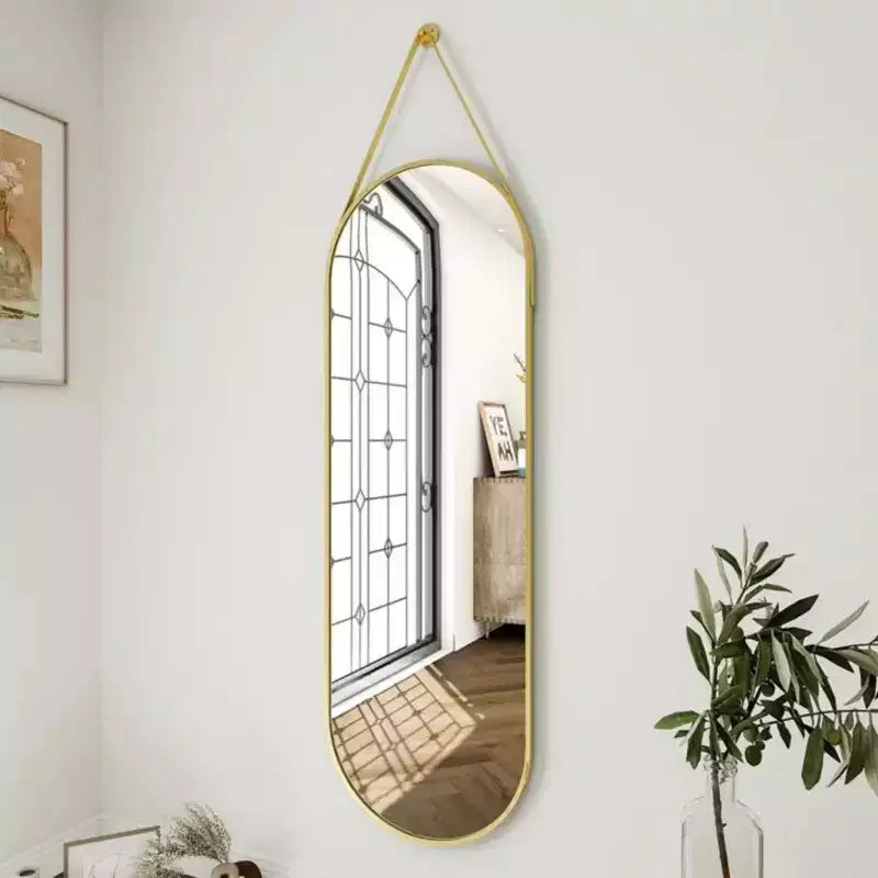 Miroir Mural Ovale 16x48 Pleine Longueur, Noir/Doré – Miroir Décoratif pour Salle de Bain et Entrée