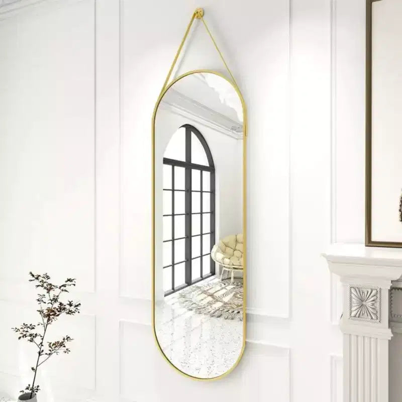 Miroir Mural Ovale 16x48 Pleine Longueur, Noir/Doré – Miroir Décoratif pour Salle de Bain et Entrée