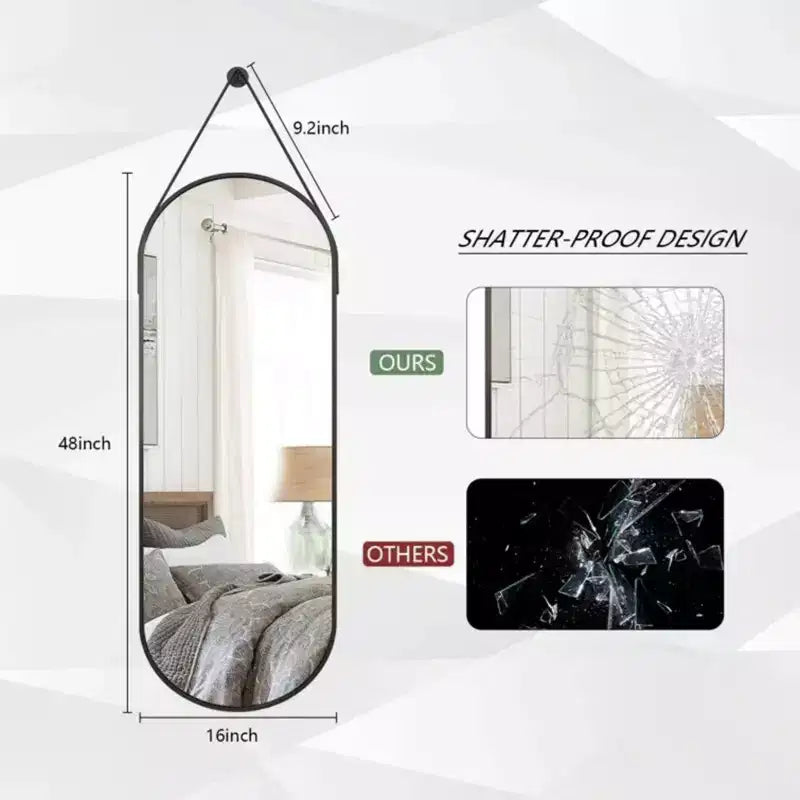 Miroir Mural Ovale 16x48 Pleine Longueur, Noir/Doré – Miroir Décoratif pour Salle de Bain et Entrée