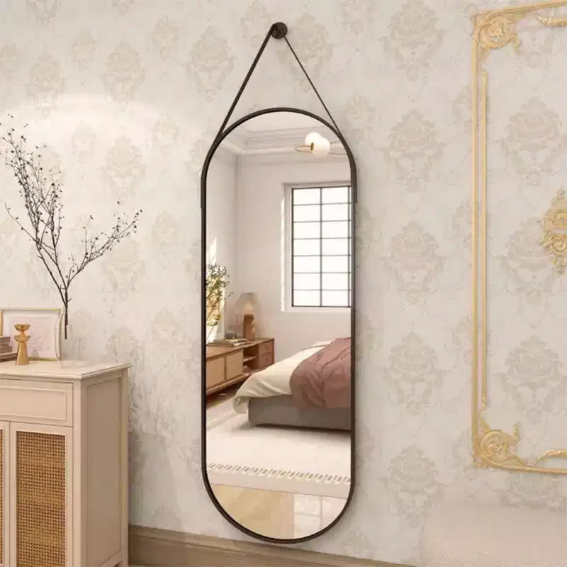 16x48 Oval Pill Full Length Wall Mirror, Black/Gold – Decorative Bathroom & Entryway Mirror
