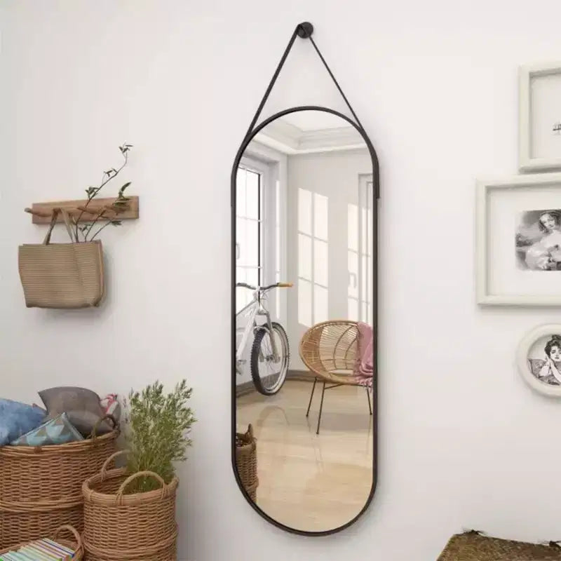 Miroir Mural Ovale 16x48 Pleine Longueur, Noir/Doré – Miroir Décoratif pour Salle de Bain et Entrée