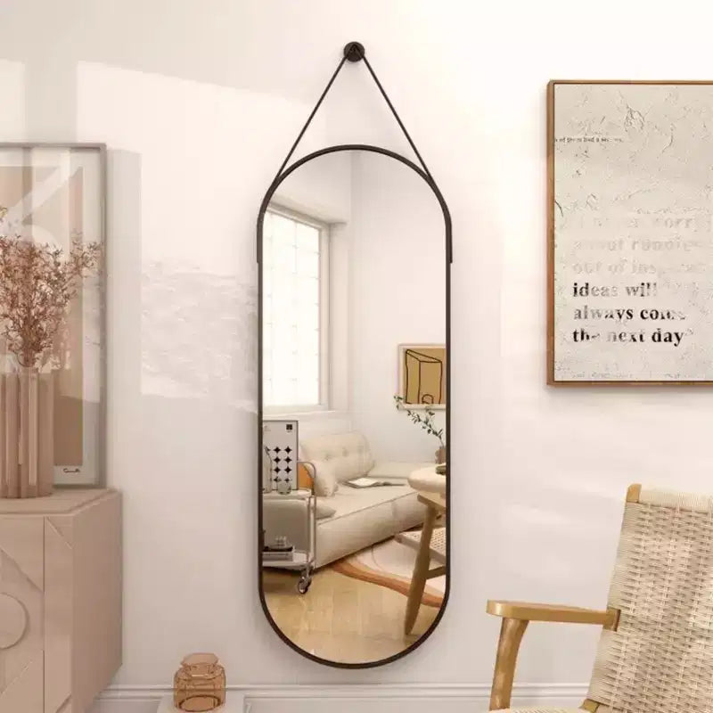 16x48 Oval Pill Full Length Wall Mirror, Black/Gold – Decorative Bathroom & Entryway Mirror