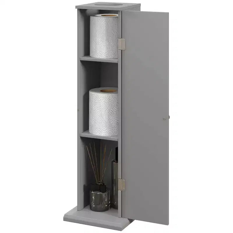 Petit meuble d'angle de salle de bain avec portes et étagères – Organiseur de rangement fin pour papier toilette et shampoing