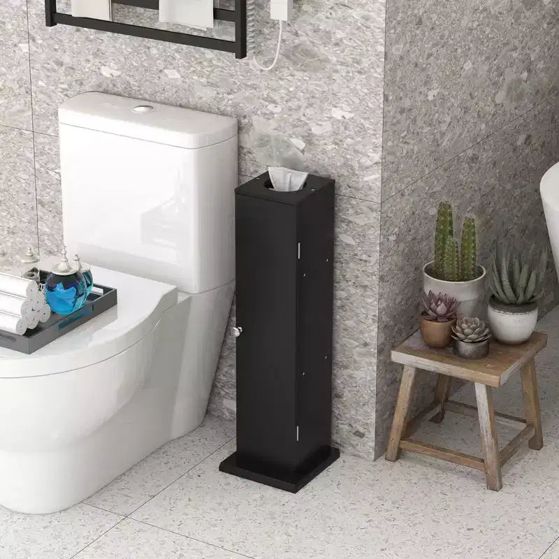 Small Bathroom Corner Floor Cabinet with Doors and Shelves – Thin Storage Organizer for Toilet Paper & Shampoo