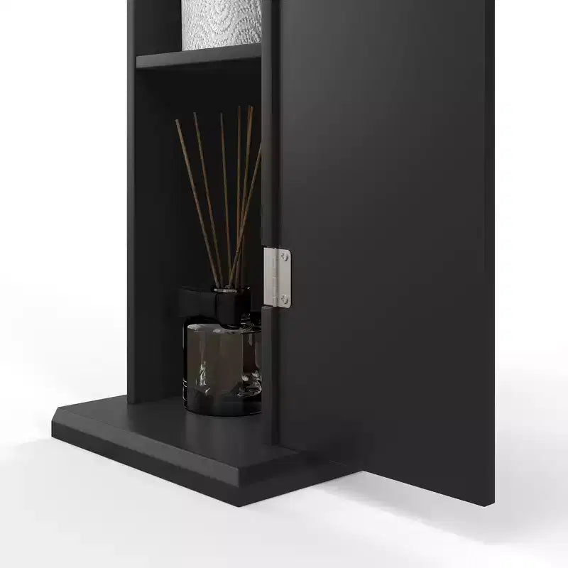 Petit meuble d'angle de salle de bain avec portes et étagères – Organiseur de rangement fin pour papier toilette et shampoing