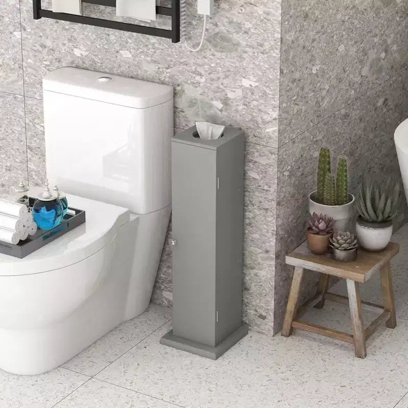 Petit meuble d'angle de salle de bain avec portes et étagères – Organiseur de rangement fin pour papier toilette et shampoing