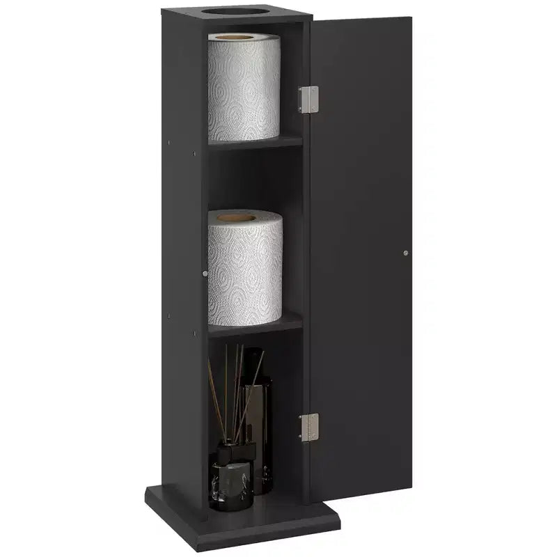 Small Bathroom Corner Floor Cabinet with Doors and Shelves – Thin Storage Organizer for Toilet Paper & Shampoo