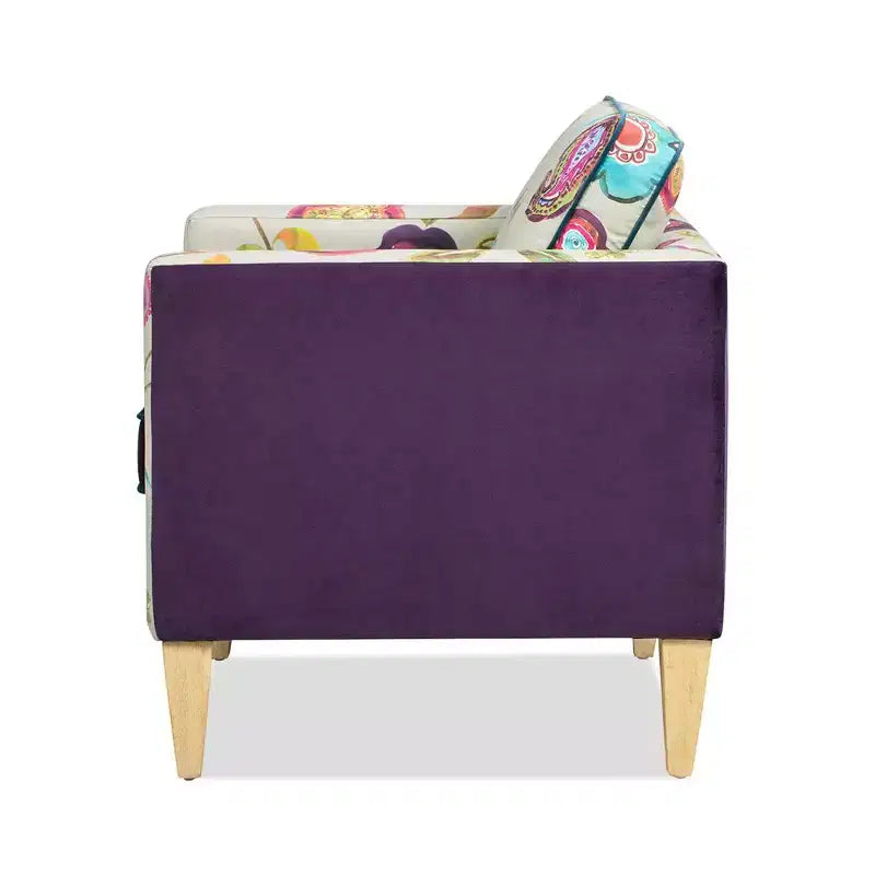 28" Patchwork Velvet Accent Chair with Track Arms & Wood Legs, 300 lb Capacity