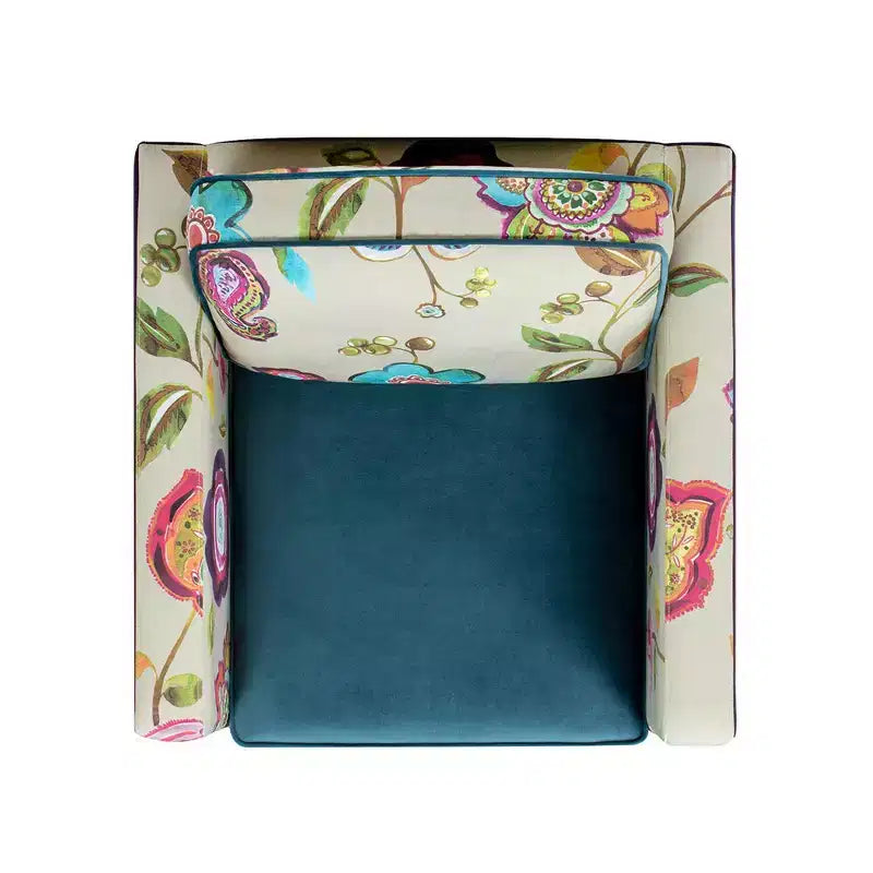 Fauteuil d'appoint 28" en velours patchwork avec accoudoirs droits et pieds en bois, capacité de 136 kg