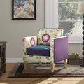 Fauteuil d'appoint 28" en velours patchwork avec accoudoirs droits et pieds en bois, capacité de 136 kg