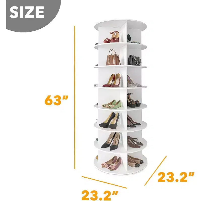 7-Tier 360° Rotating Shoe Rack Tower, Holds 32 Pairs, White, 63" H