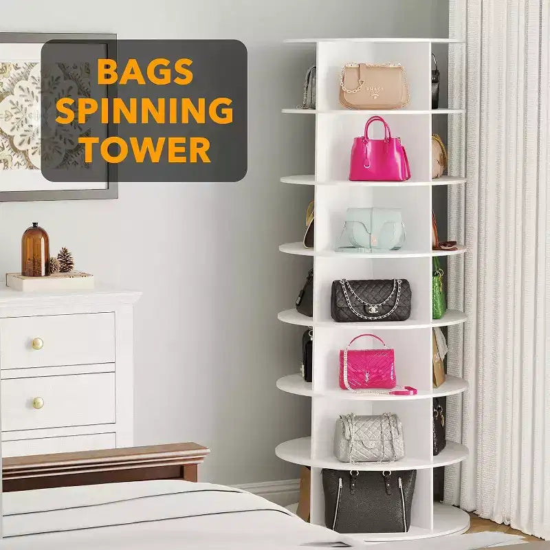 7-Tier 360° Rotating Shoe Rack Tower, Holds 32 Pairs, White, 63" H