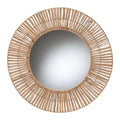 Miroir mural d'appoint bohème rond en jonc de mer de 31,5 po, cadre en métal, marron naturel