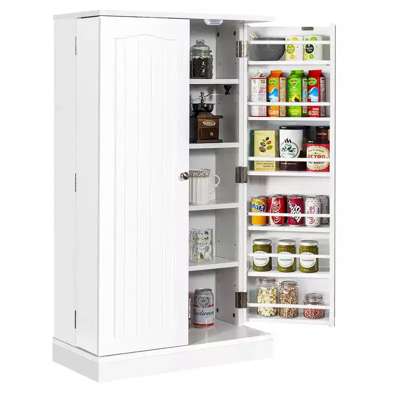 Garde-manger de cuisine de ferme de 41 po, 17 étagères de rangement, 2 portes, Gris/Blanc