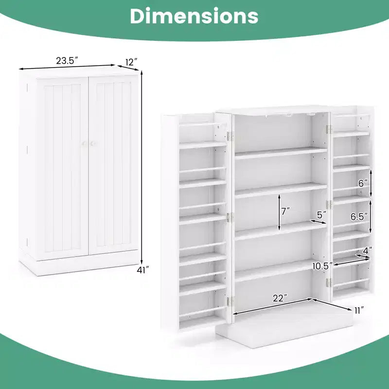 Garde-manger de cuisine de ferme de 41 po, 17 étagères de rangement, 2 portes, Gris/Blanc