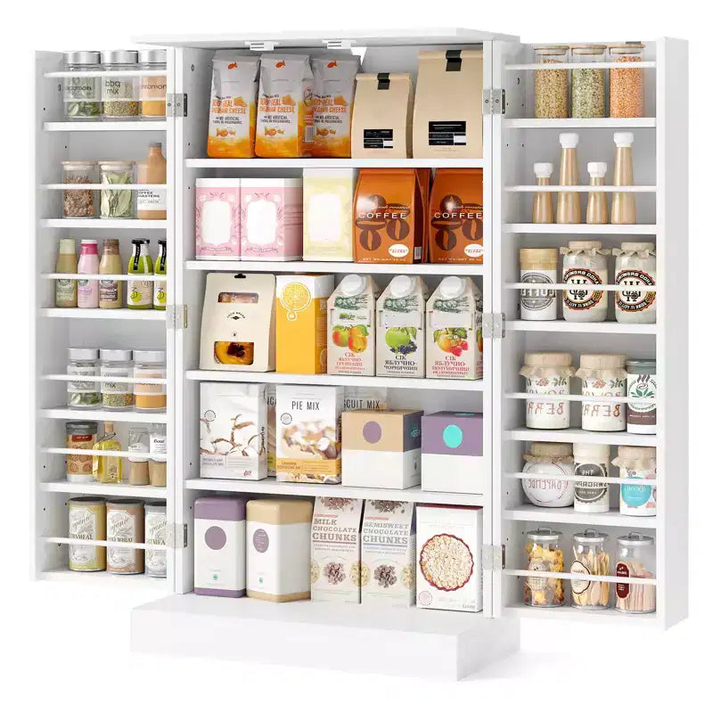 Garde-manger de cuisine de ferme de 41 po, 17 étagères de rangement, 2 portes, Gris/Blanc