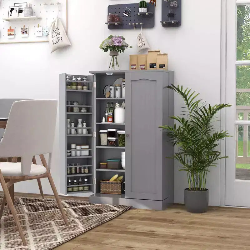 41" Farmhouse Kitchen Pantry Cabinet, 17 Storage Shelves, 2 Doors, Gray/White