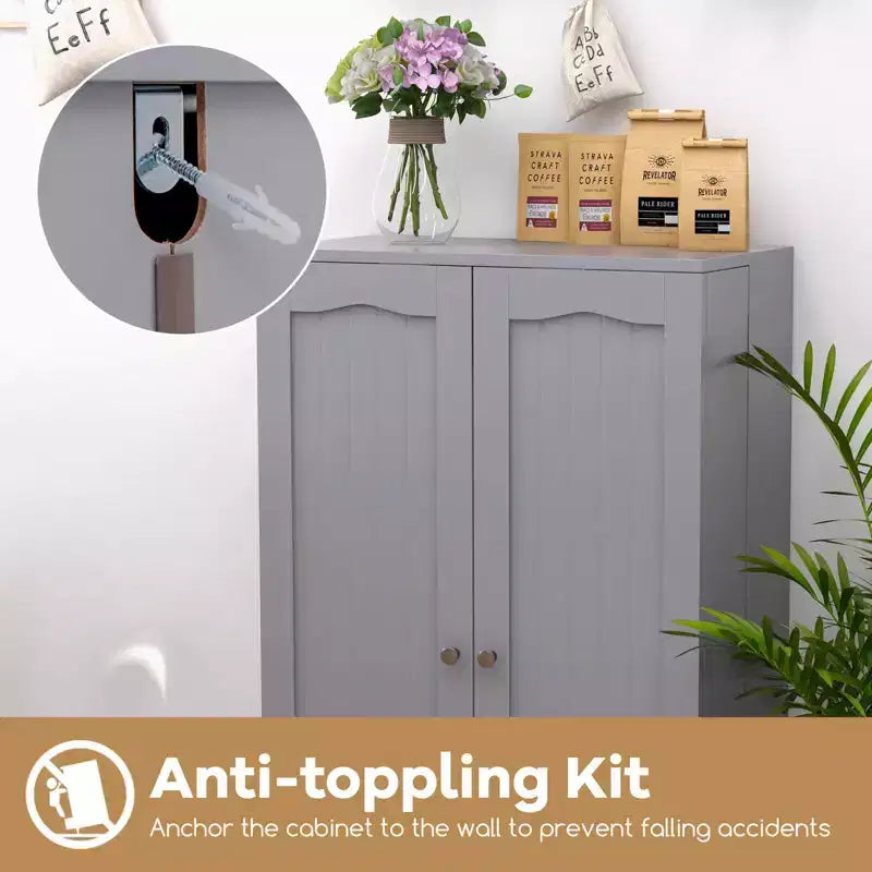 41" Farmhouse Kitchen Pantry Cabinet, 17 Storage Shelves, 2 Doors, Gray/White