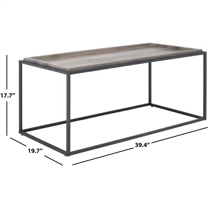 Table basse rectangulaire, plateau en bois et cadre en acier thermolaqué, marron/noir, 70 kg