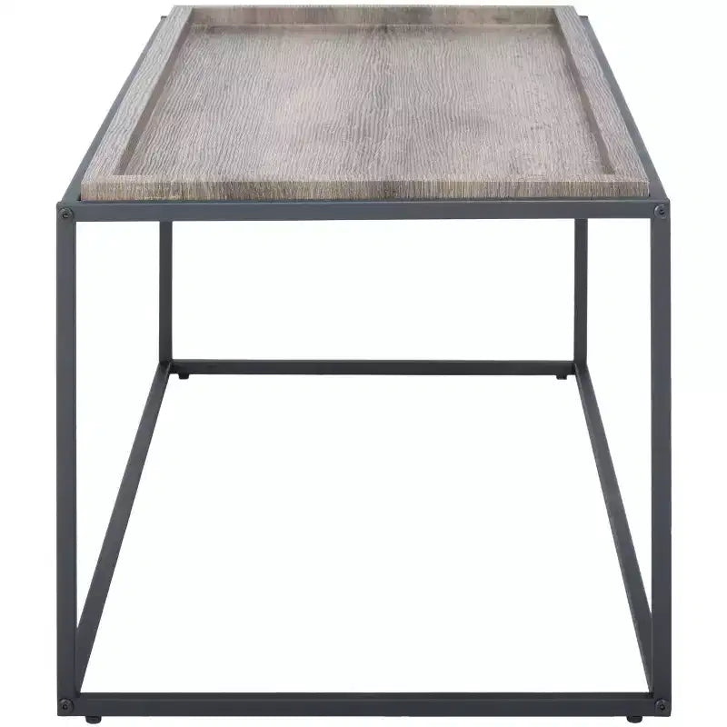 Table basse rectangulaire, plateau en bois et cadre en acier thermolaqué, marron/noir, 70 kg