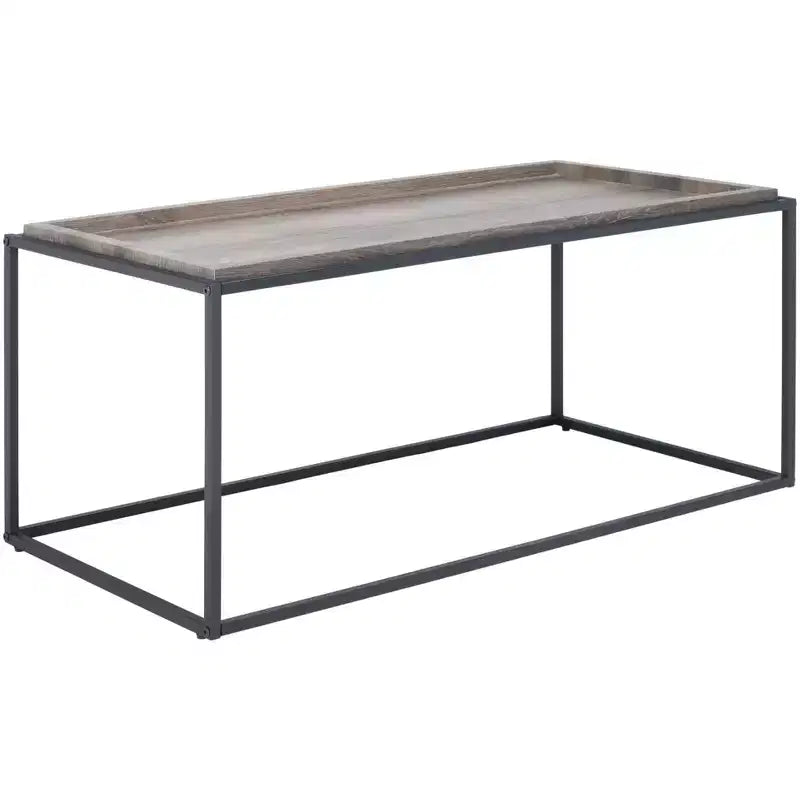 Table basse rectangulaire, plateau en bois et cadre en acier thermolaqué, marron/noir, 70 kg