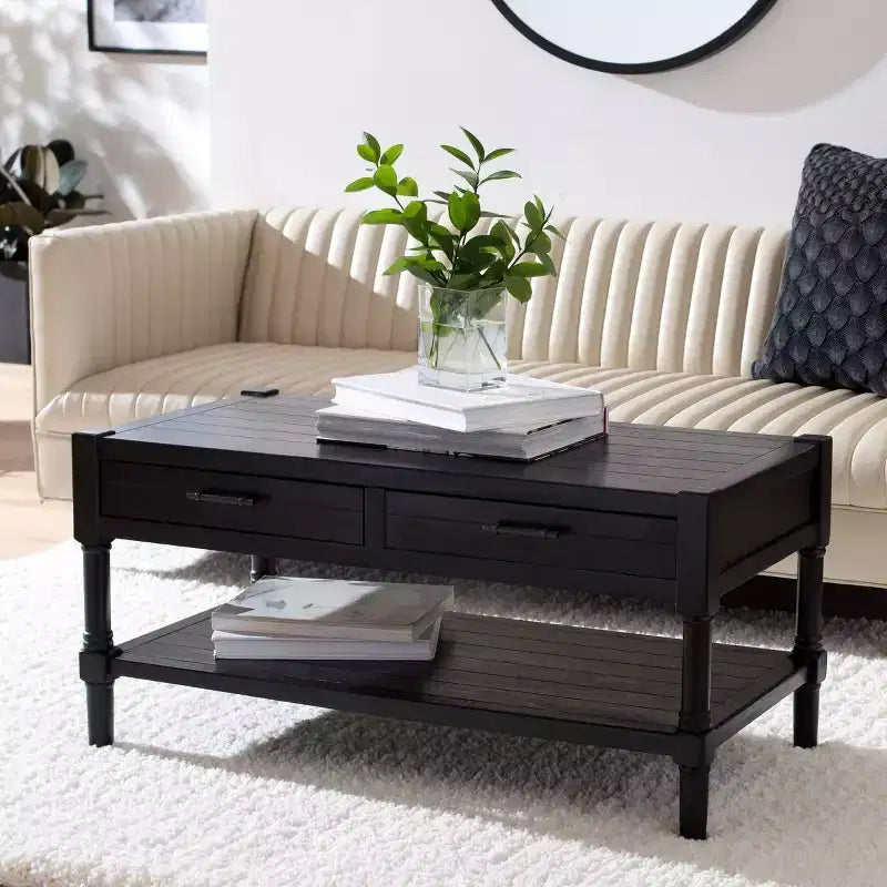 2-Drawer Rectangle Coffee Table with Storage, Black, 37.75" W