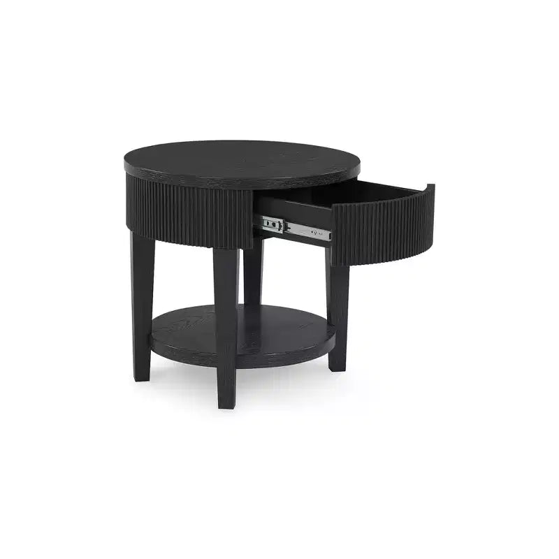 Cylinder End Table with 1 Drawer, Reeded Apron, Dark Charcoal Black, 23" H