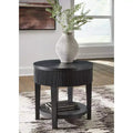 Table d'appoint cylindrique à 1 tiroir, tablier cannelé, noir charbon foncé, 58,4 cm H