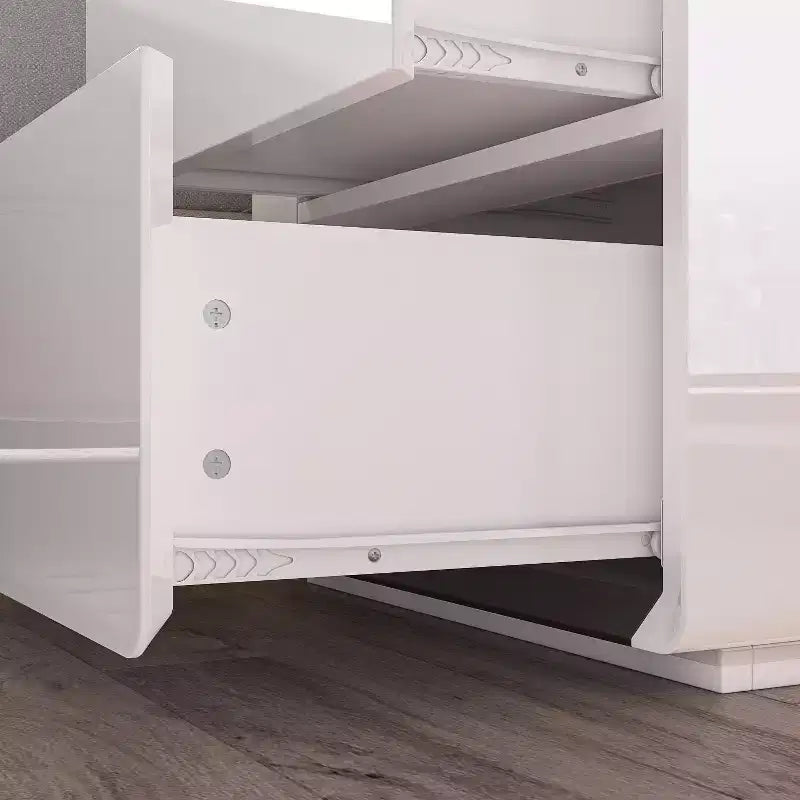 Table de chevet moderne avec lumière LED et 2 tiroirs, blanc brillant, capacité de 50 kg