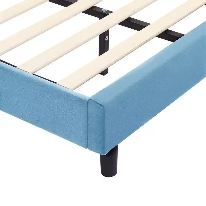 Lit plateforme double pour enfants, tête de lit en velours oreilles de lapin, 295 kg, Rose/Bleu/Beige