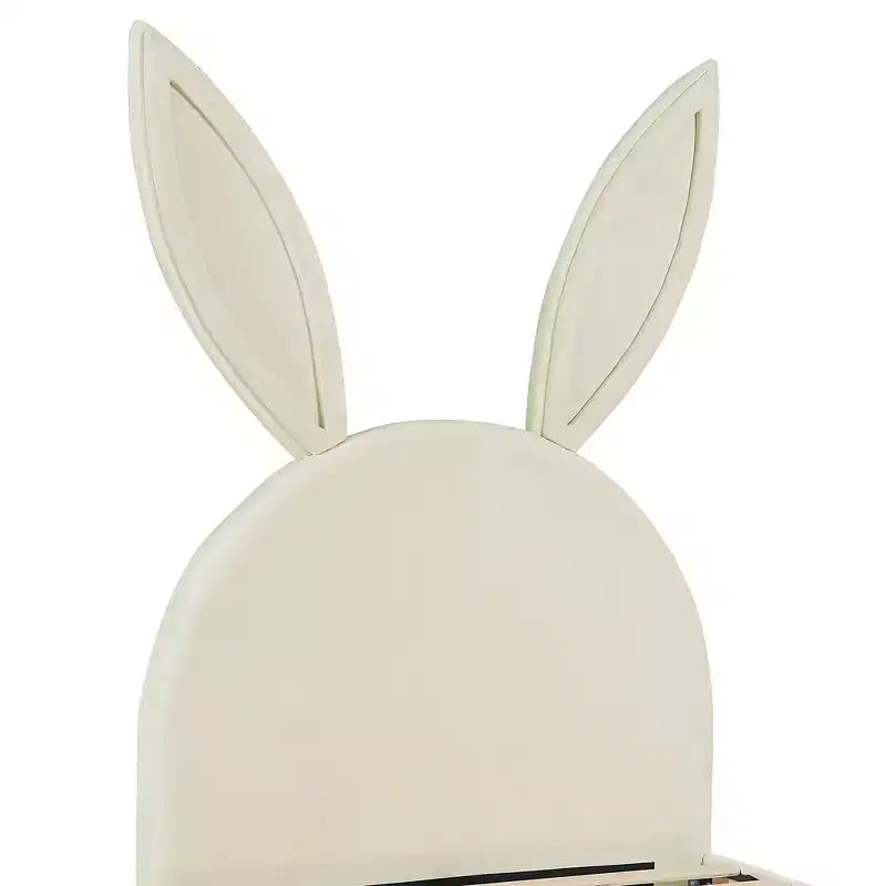 Lit plateforme double pour enfants, tête de lit en velours oreilles de lapin, 295 kg, Rose/Bleu/Beige