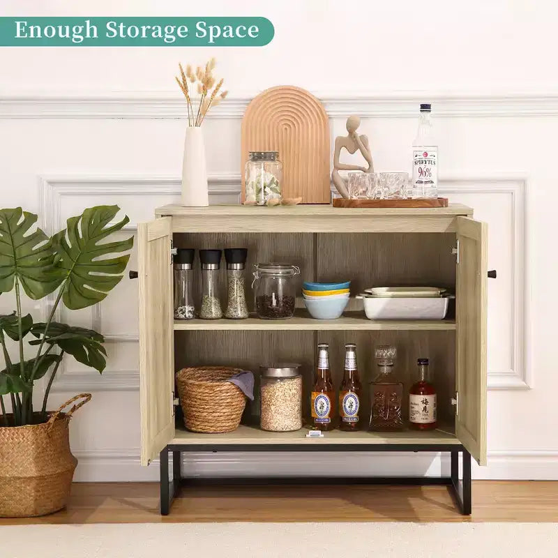 Bahut de rangement avec portes en rotin, table d'appoint d'entrée, naturel