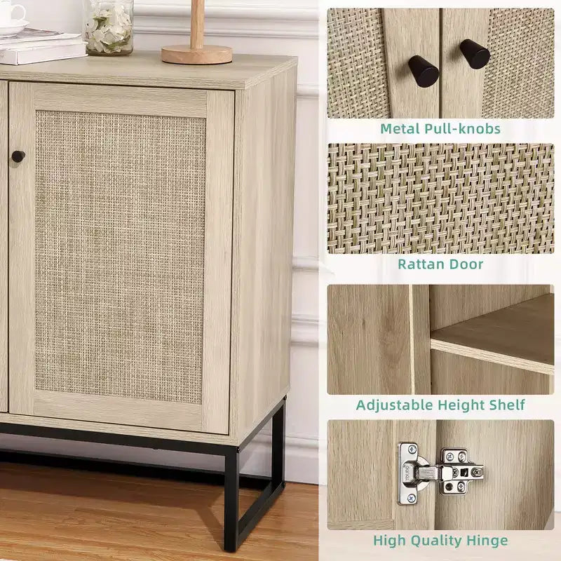 Sideboard Buffet Storage Cabinet with Rattan Doors, Entryway Accent Table, Natural