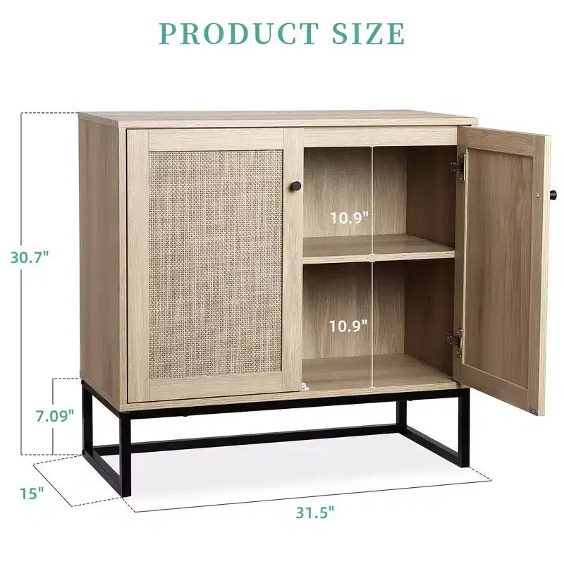 Bahut de rangement avec portes en rotin, table d'appoint d'entrée, naturel