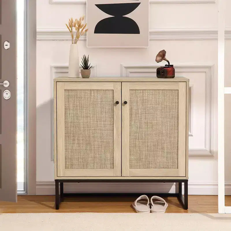 Sideboard Buffet Storage Cabinet with Rattan Doors, Entryway Accent Table, Natural
