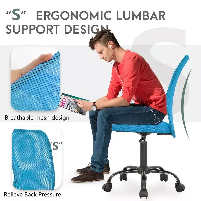 Chaise de bureau sans accoudoirs en maille, dossier mi-hauteur, avec soutien lombaire, réglable en hauteur, 113 kg