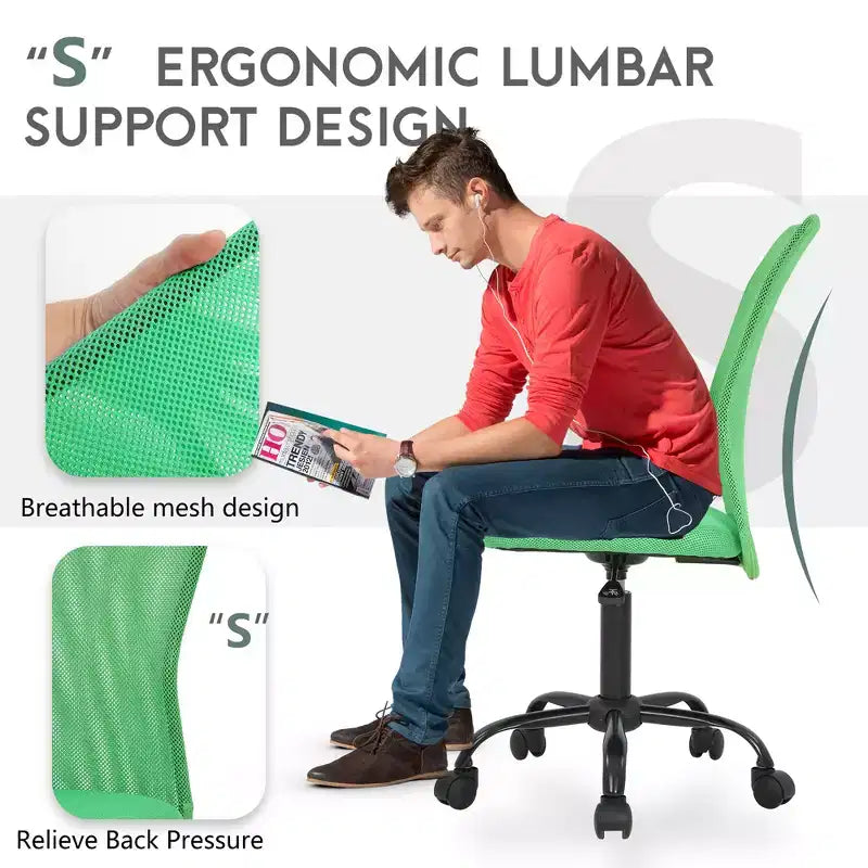 Chaise de bureau sans accoudoirs en maille, dossier mi-hauteur, avec soutien lombaire, réglable en hauteur, 113 kg