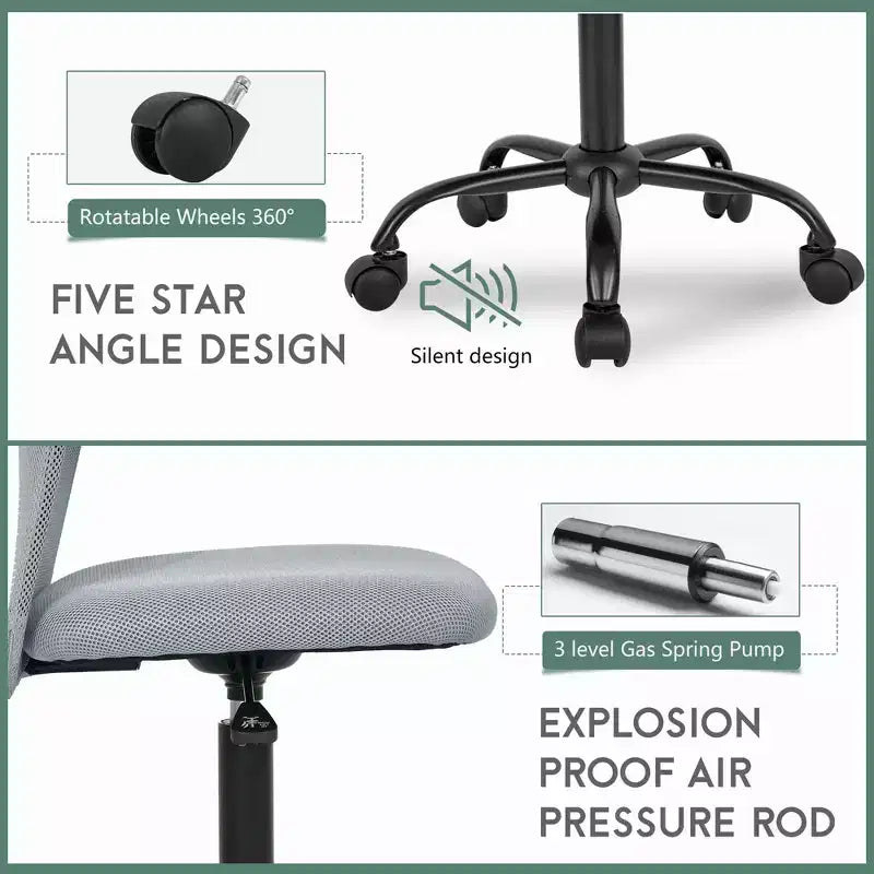 Chaise de bureau sans accoudoirs en maille, dossier mi-hauteur, avec soutien lombaire, réglable en hauteur, 113 kg